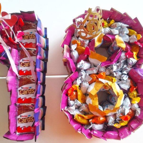 Tarta número con bombones